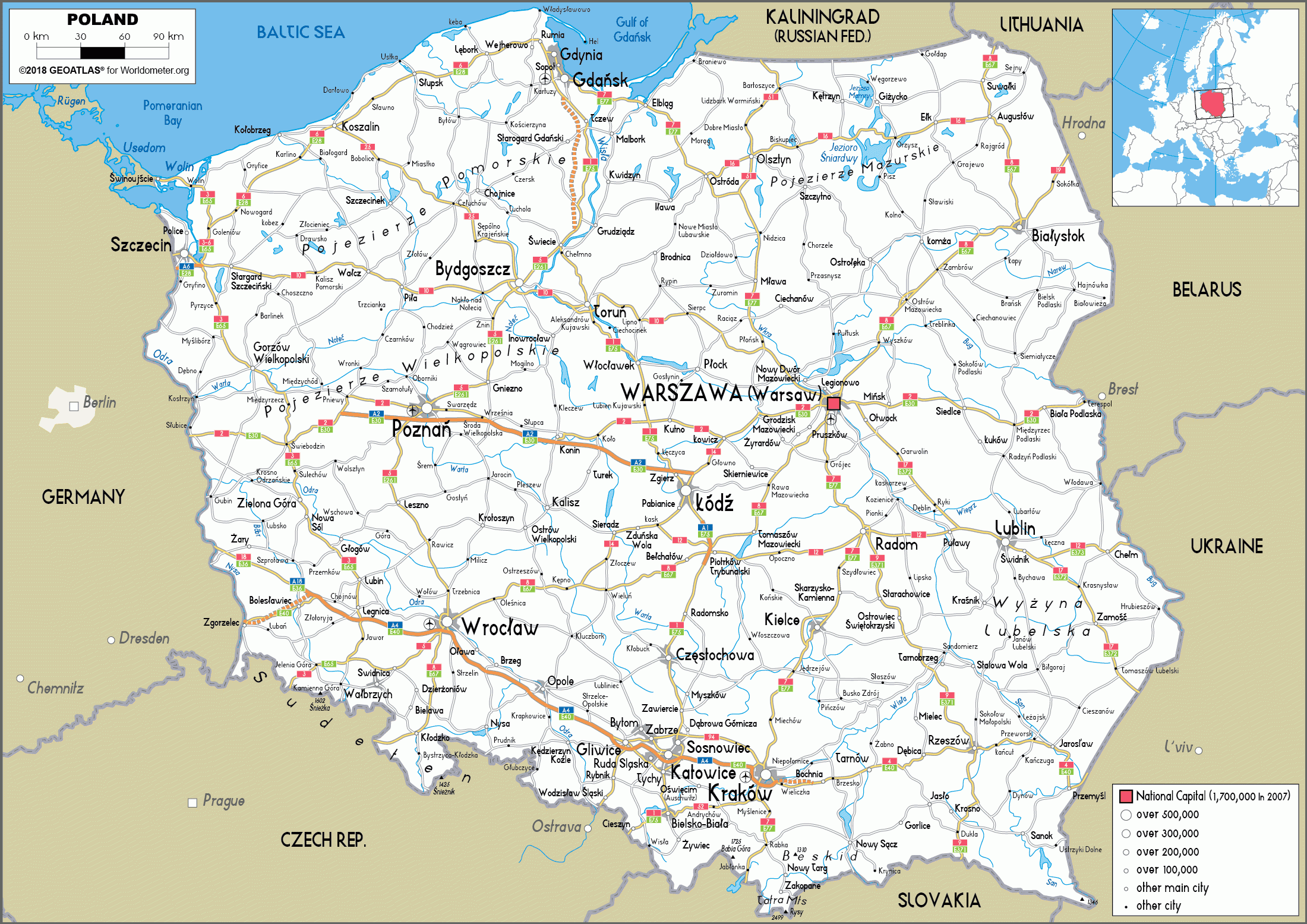 Large Size Road Map Of Poland Worldometer
