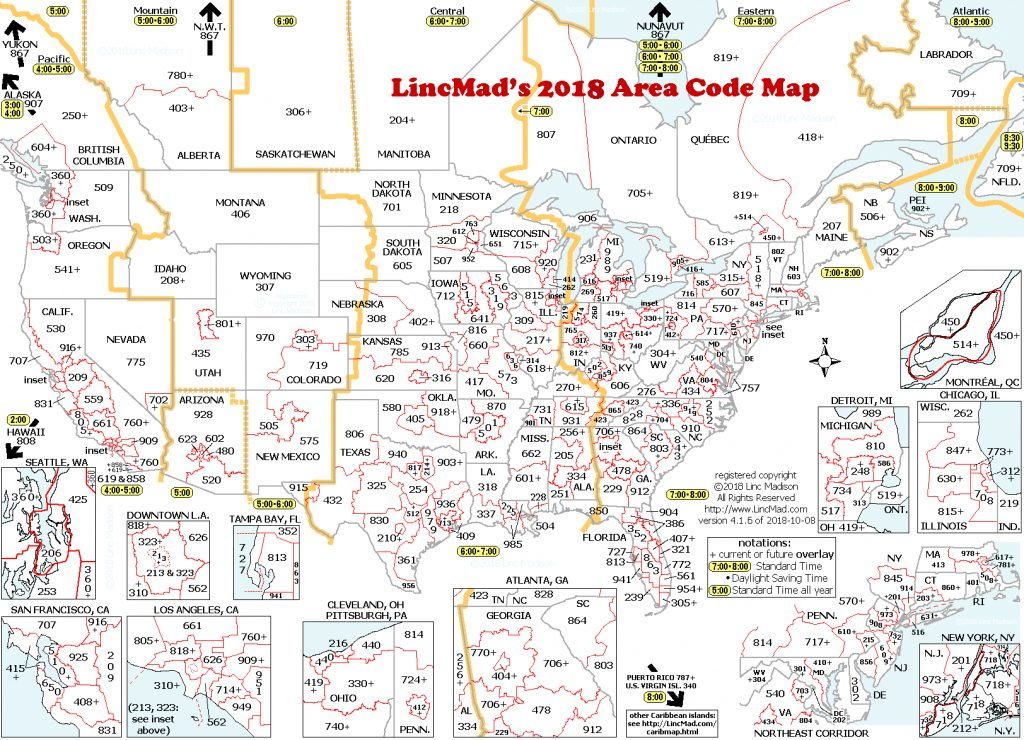 Lincmad 39 s 2019 Area Code Map With Time Zones Regarding Us Area Code Map 