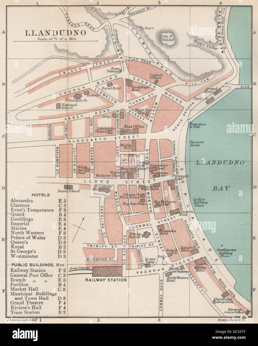 LLANDUDNO Town city Plan Wales BARTHOLOMEW 1902 Antique Map Stock 