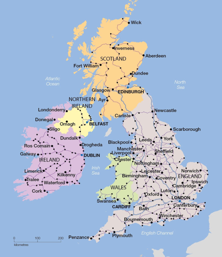 Printable Map Of England, Scotland, Wales Towns And Cities