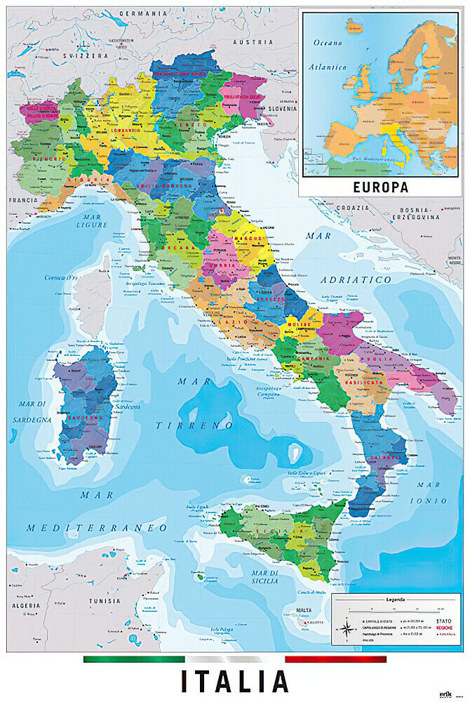 MAP OF ITALY POSTER PRINT ITALIA MAP IN ITALIAN SIZE 24 quot X 36 