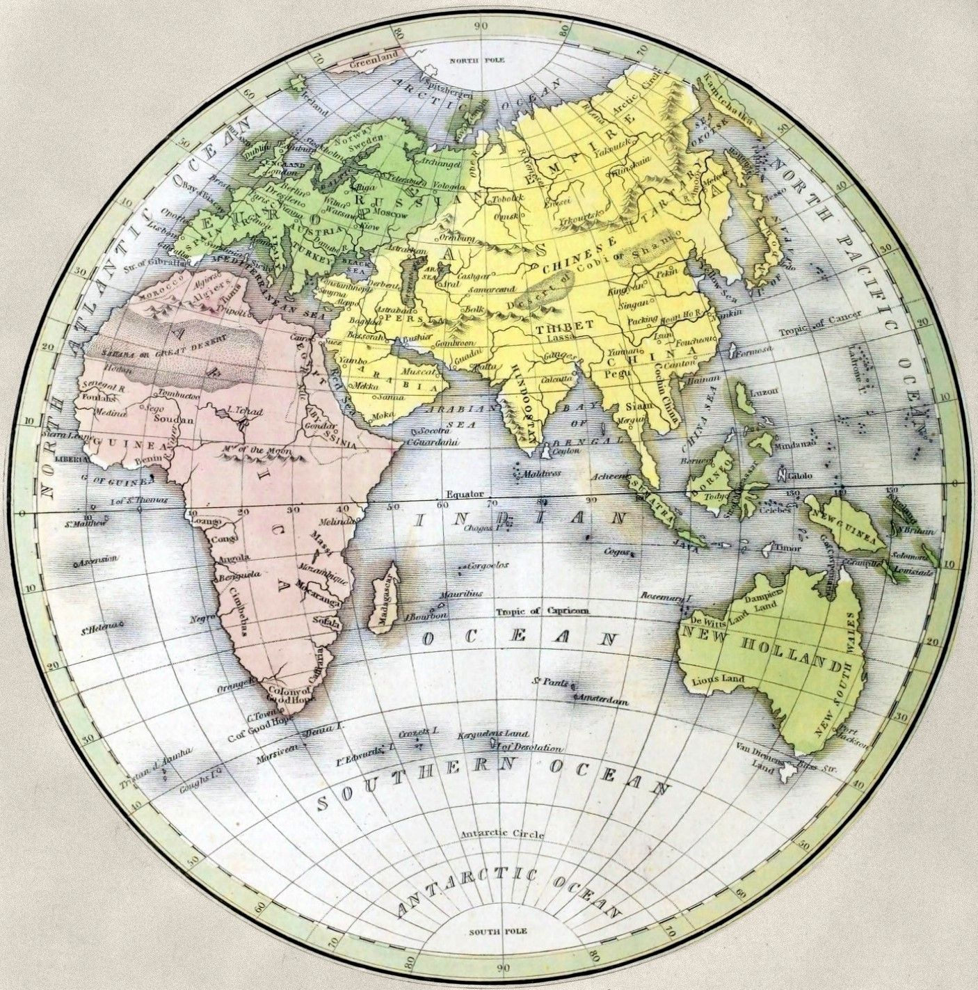 Map Of The Eastern Hemisphere Engraving By G W Boynton Map Globe 