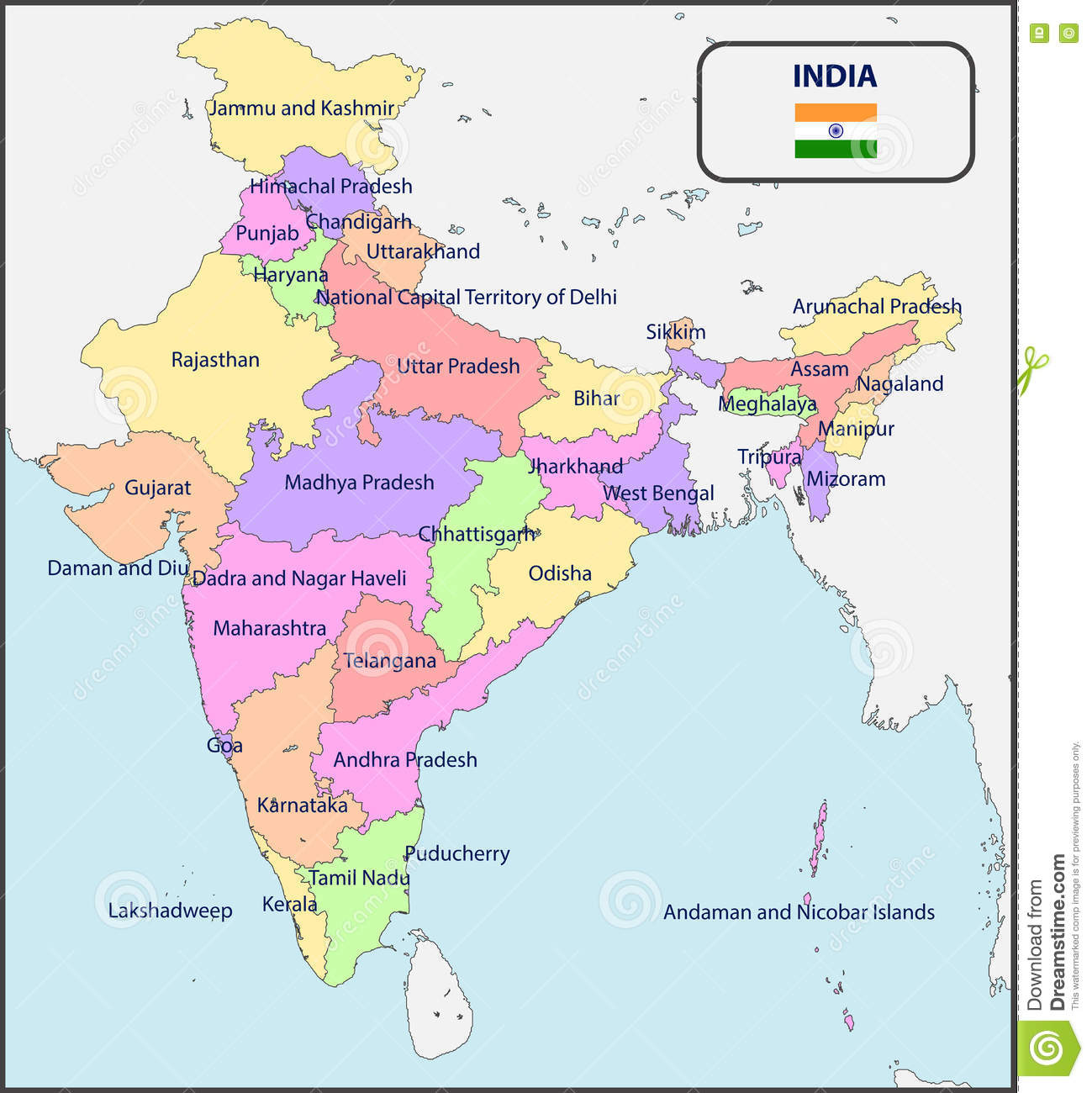 Mappa Politica Dell 39 India Con I Nomi Illustrazione Vettoriale 