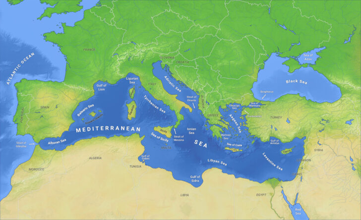 Free Printable Map Of Mediterranean Sea Region Map With Names And Location