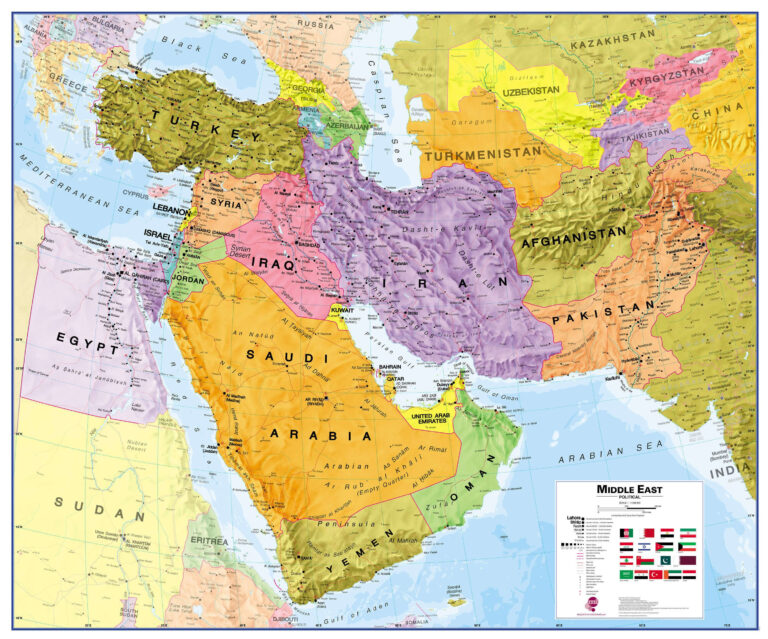 Middle East Political Map Wall Map | Adams Printable Map