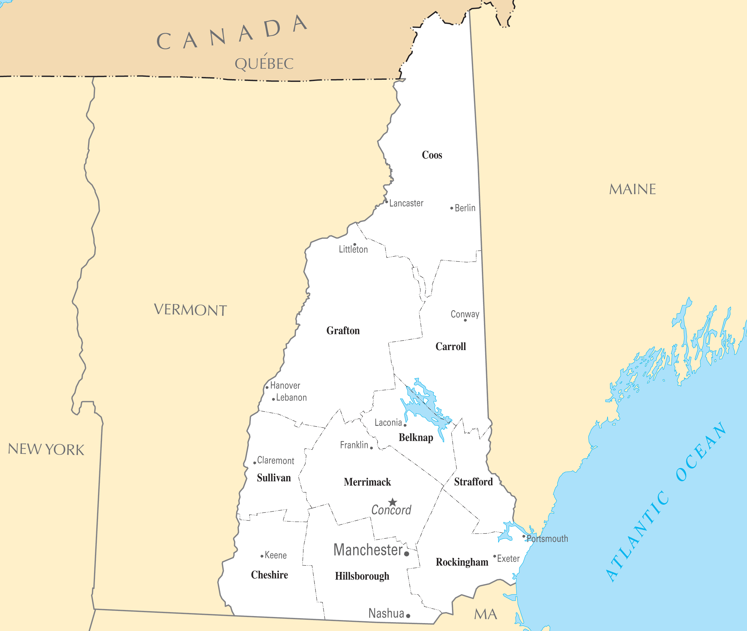 New Hampshire Cities And Towns Mapsof