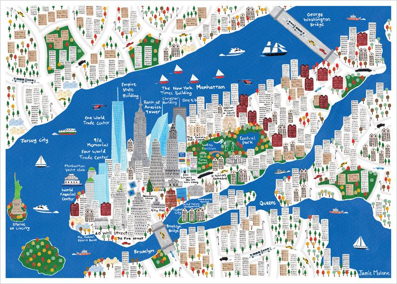 New York City Map Illustration For Kids Jamie Malone Map Of New 