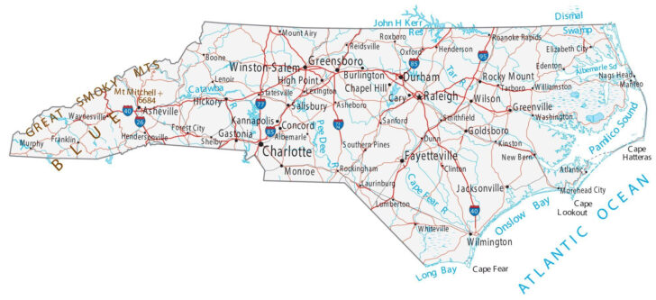 Printable Map Of North Carolina Cities