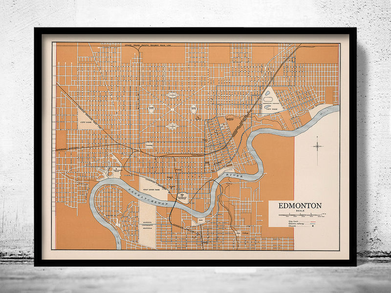Old Map Of Edmonton Canada 1915 VINTAGE MAPS AND PRINTS