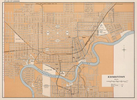 Old Map Of Edmonton Fine Archival Print Edmonton Map Restored 