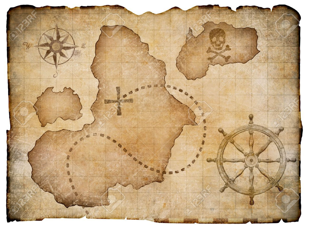 Old Pirates Parchment Treasure Map Isolated Clipping Path Included 