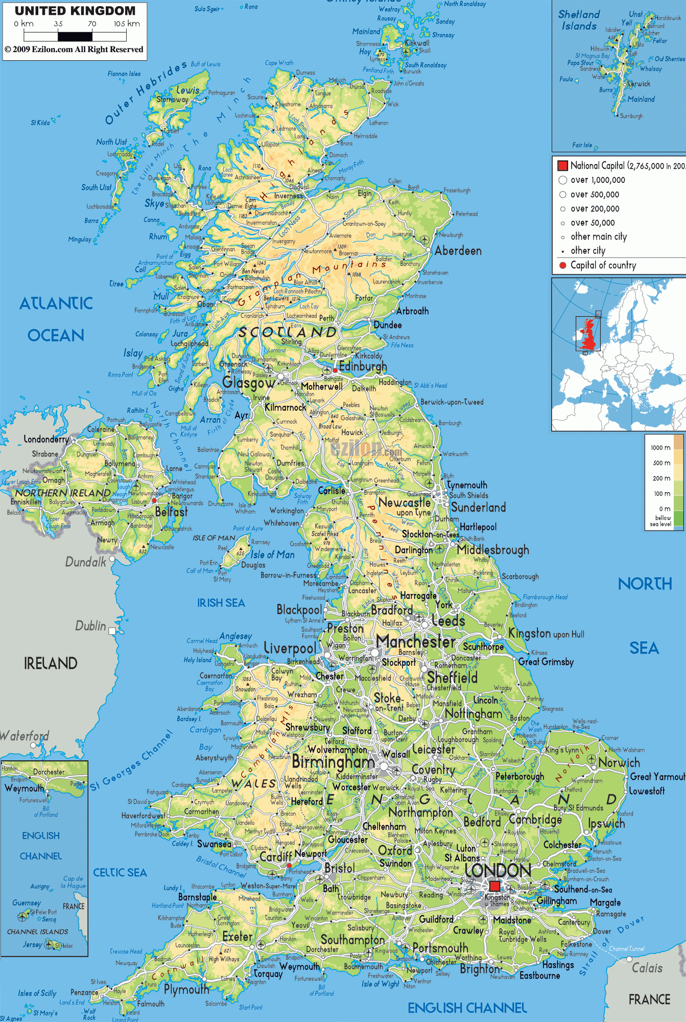 Physical Map Of United Kingdom Ezilon Maps