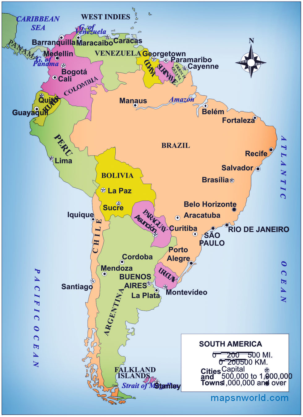 Political Map Of South America Free Printable Maps