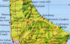 Relief And Road Map Of Barbados With Cities Barbados North America