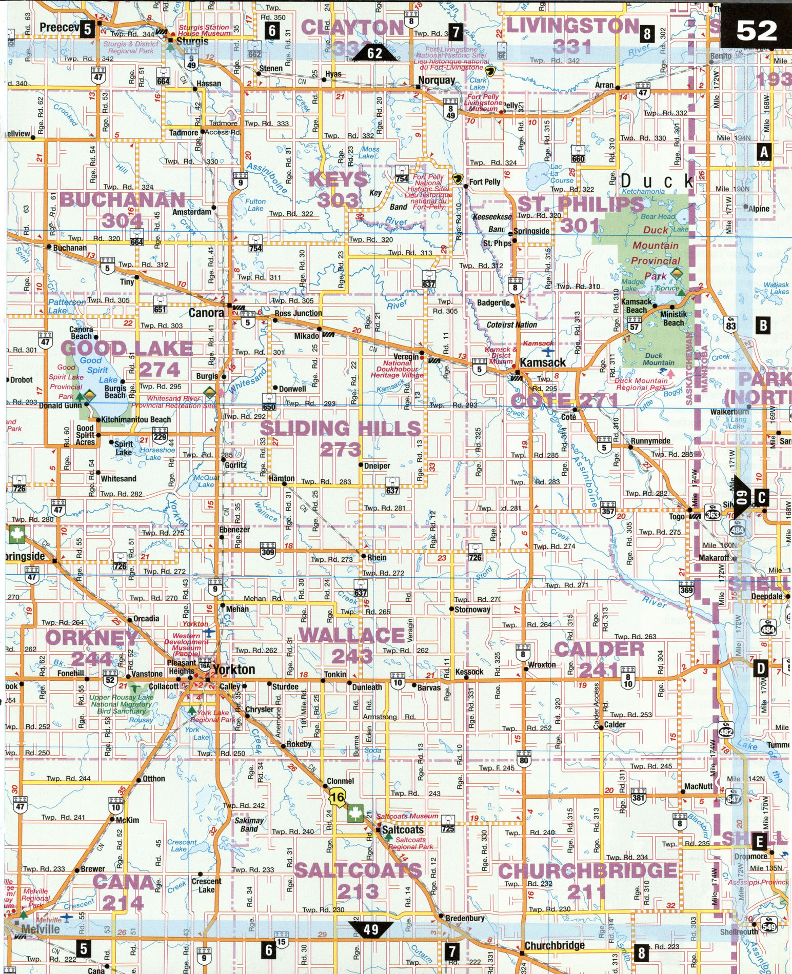 Road Map Foam Lake And Yorkton City Surrounding Area Saskatchewan Canada 