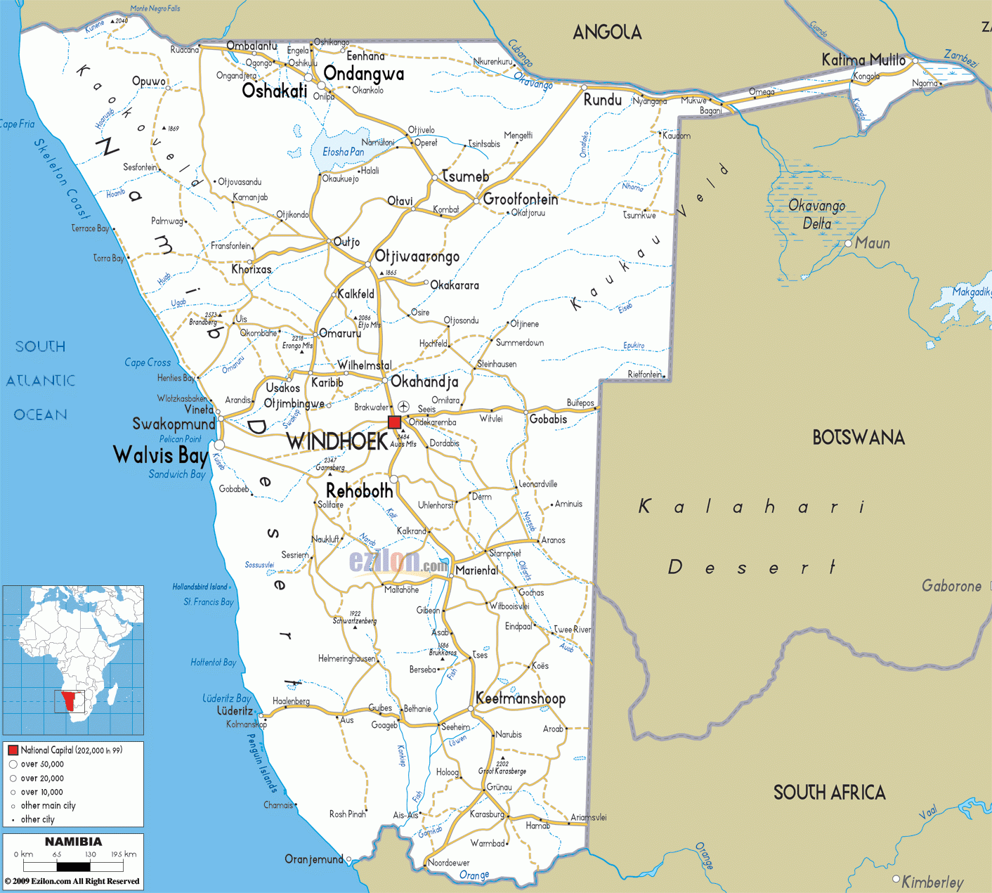 Road Map Of Namibia And Namibian Road Maps Namibia World Map Europe 