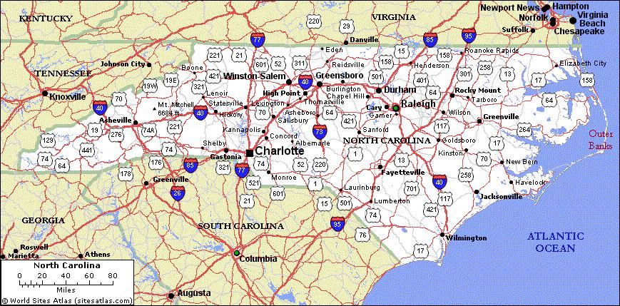 Road Map Of North Carolina Cities