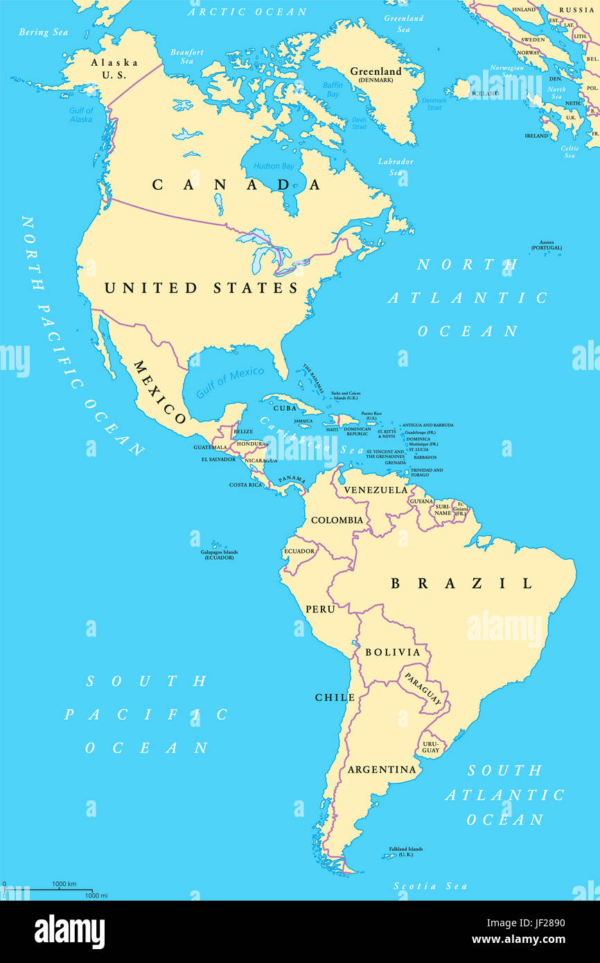 The Americas North And South America Political Map With Countries 
