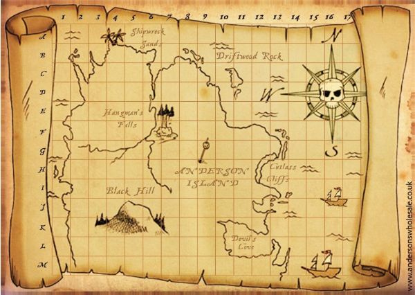 Simple Grid Maps Of A Treasure Island Printable | Adams Printable Map