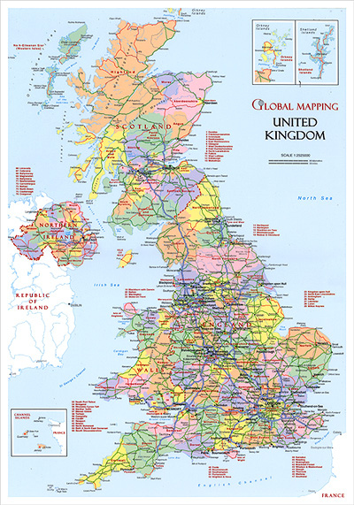 United Kingdom Global Mapping Political A3 Wall Map Stanfords