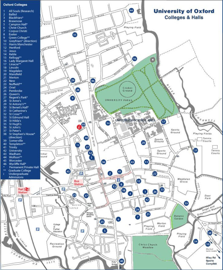 Printable Oxford Colleges Map