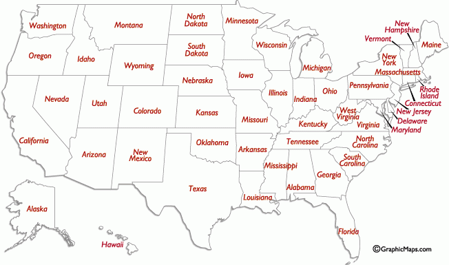 US States Names And Two Letter Abbreviations Map