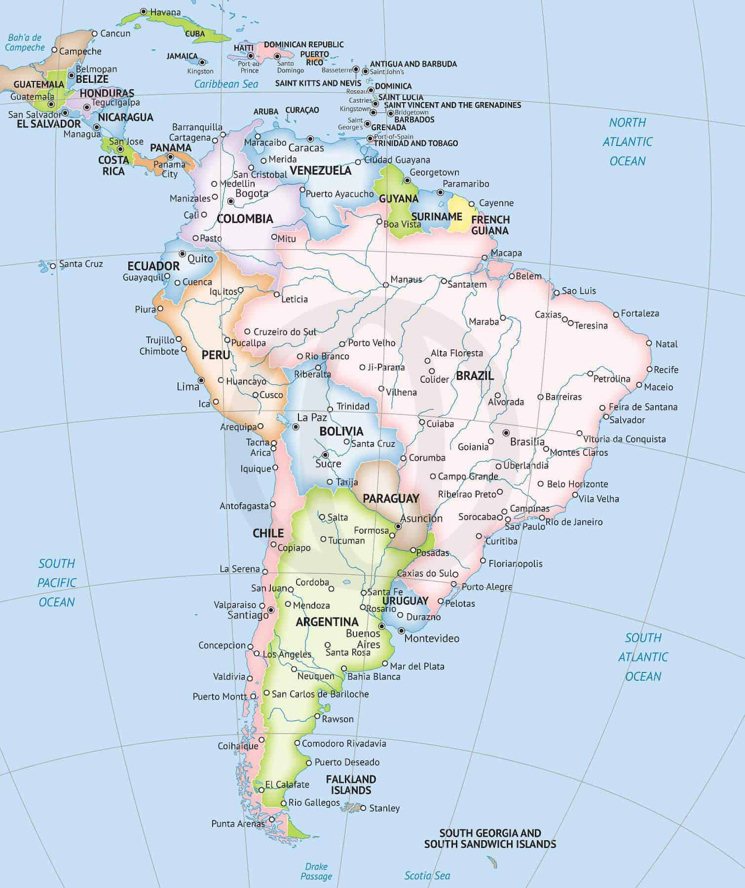 Vector Map South America Continent Political One Stop Map