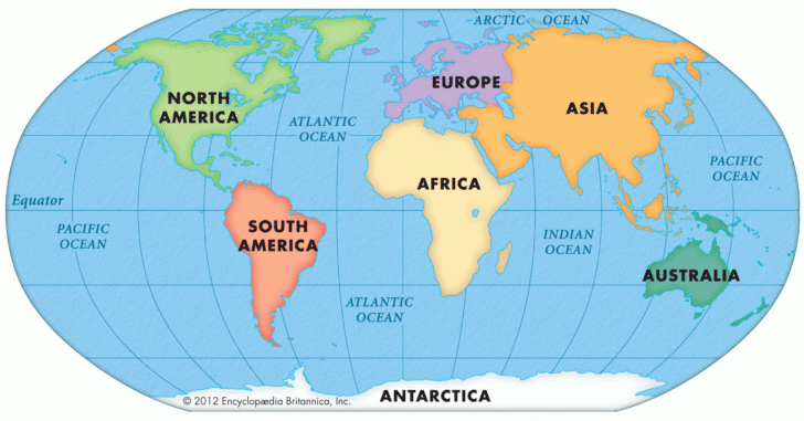Continents And Oceans Printable Map