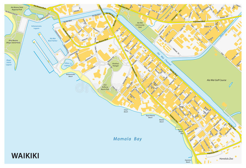 Waikiki Street Map Stock Vector Illustration Of States 48299951