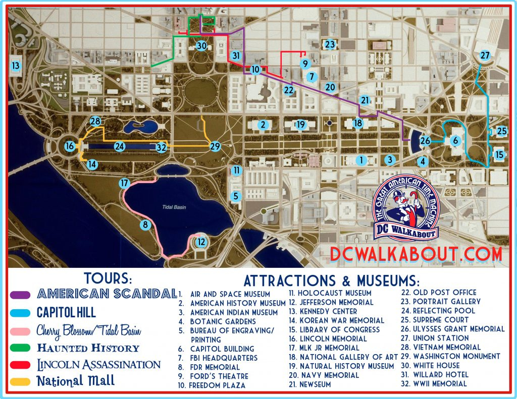 Washington Dc Tourist Map Tours Attractions Dc Walkabout Within 