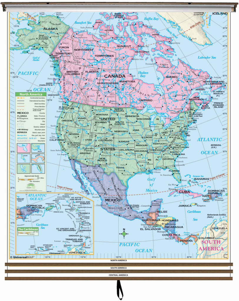 Western Hemisphere Essential Wall Map Set On Roller W Backboard 3 Map ...