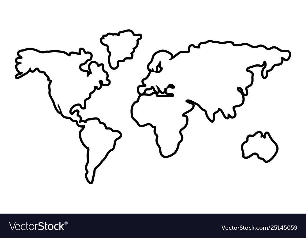 Worldwide Map Outline Continents Isolated Black Vector Image
