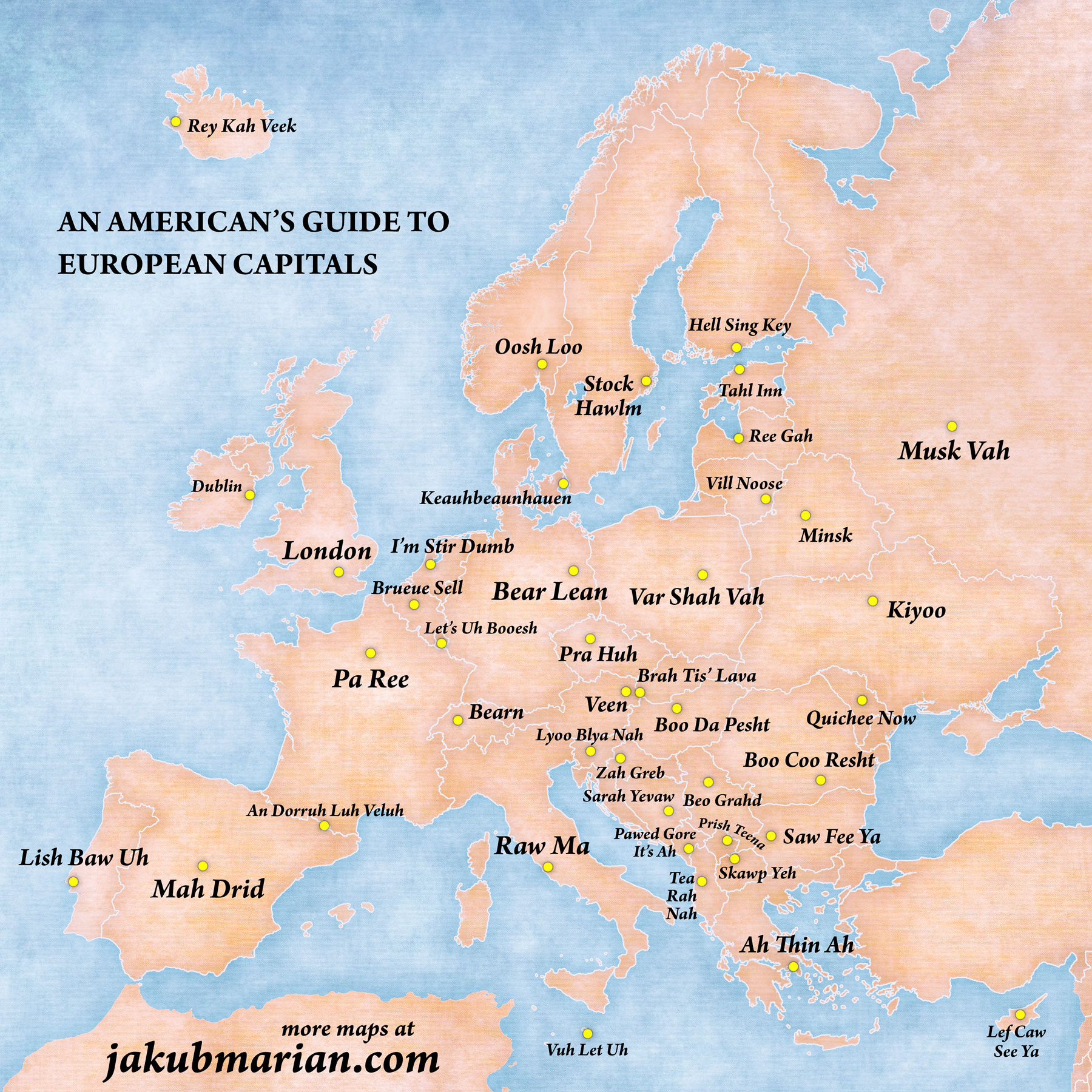 A Clever Map That Phonetically Spells Out The Names Of European Capital 