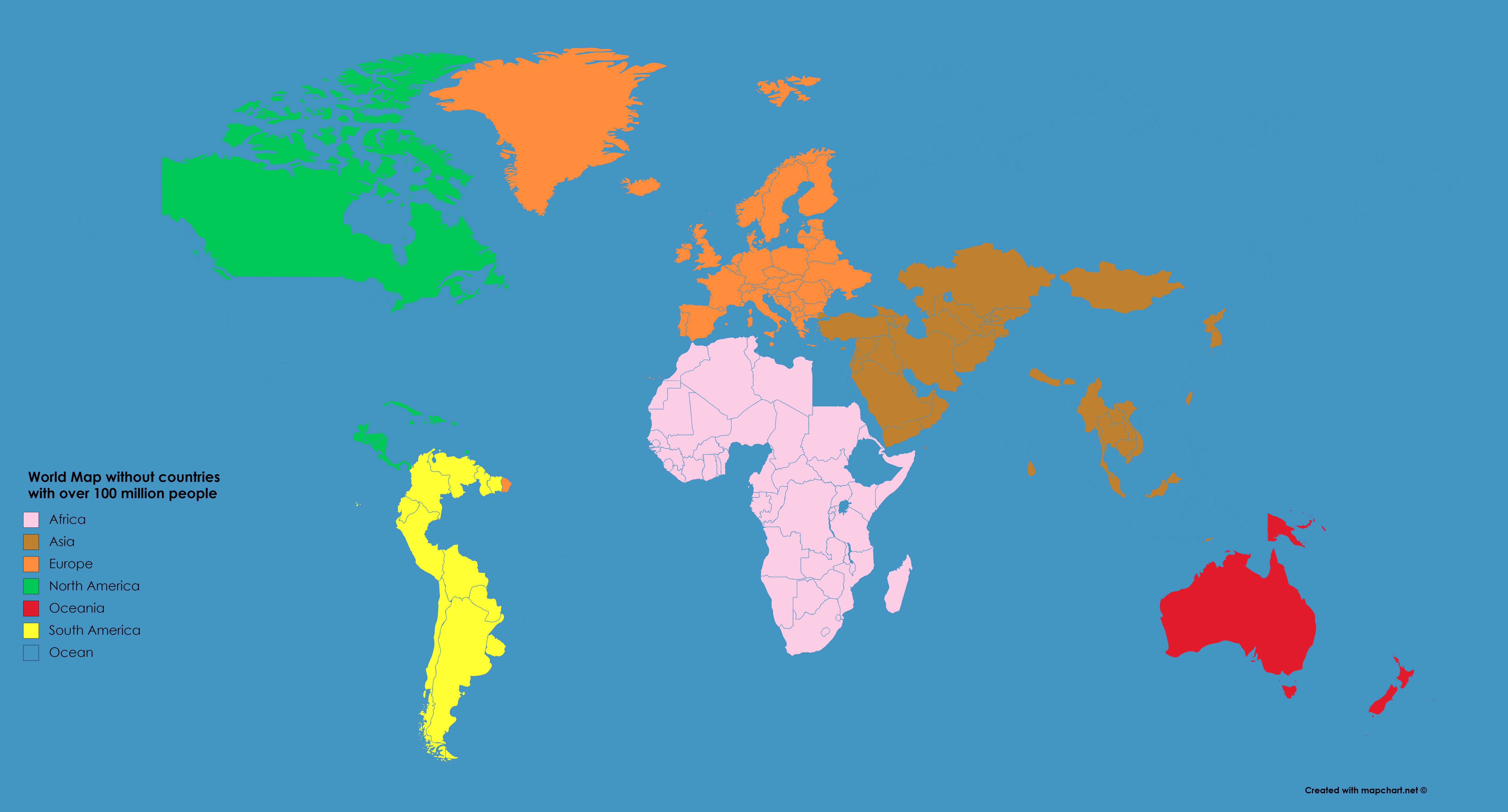 A Map Of The World Without Countries That Have Over 100 Million People 