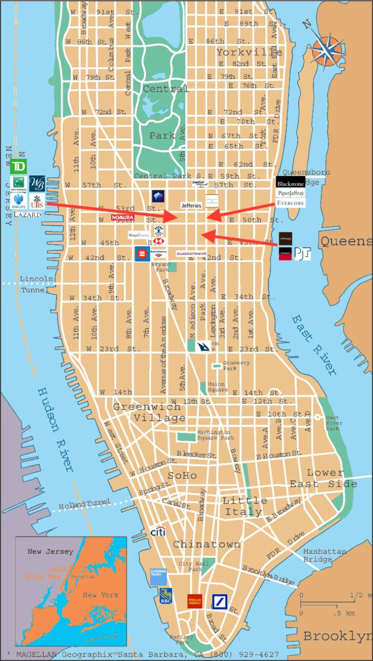 A Map Of Where Investment Banks Are In Manhattan Adams Printable Map