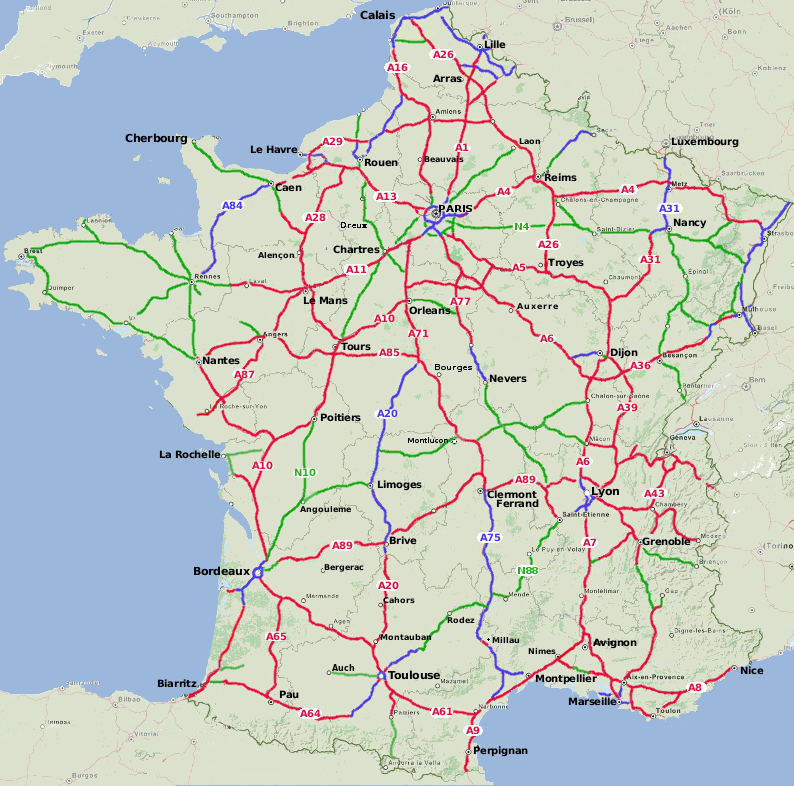 A Route Map Of France With Motorways Main Roads About France