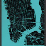 A4 New York City Street Map Print Turquoise Wood Frame Black