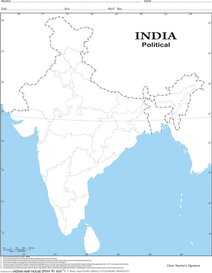 Indian Political Maps Blank A4 Size With Scale 2020