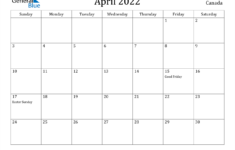 April 2022 Calendar Canada