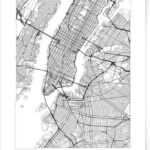 Black And White Outlined New York Map Art Print A4 Ceneo Pl