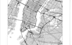 Black And White Outlined New York Map Art Print A4 Ceneo pl