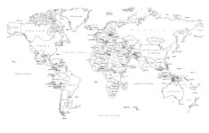 Black and White World Map Labeled Countries World Political Map