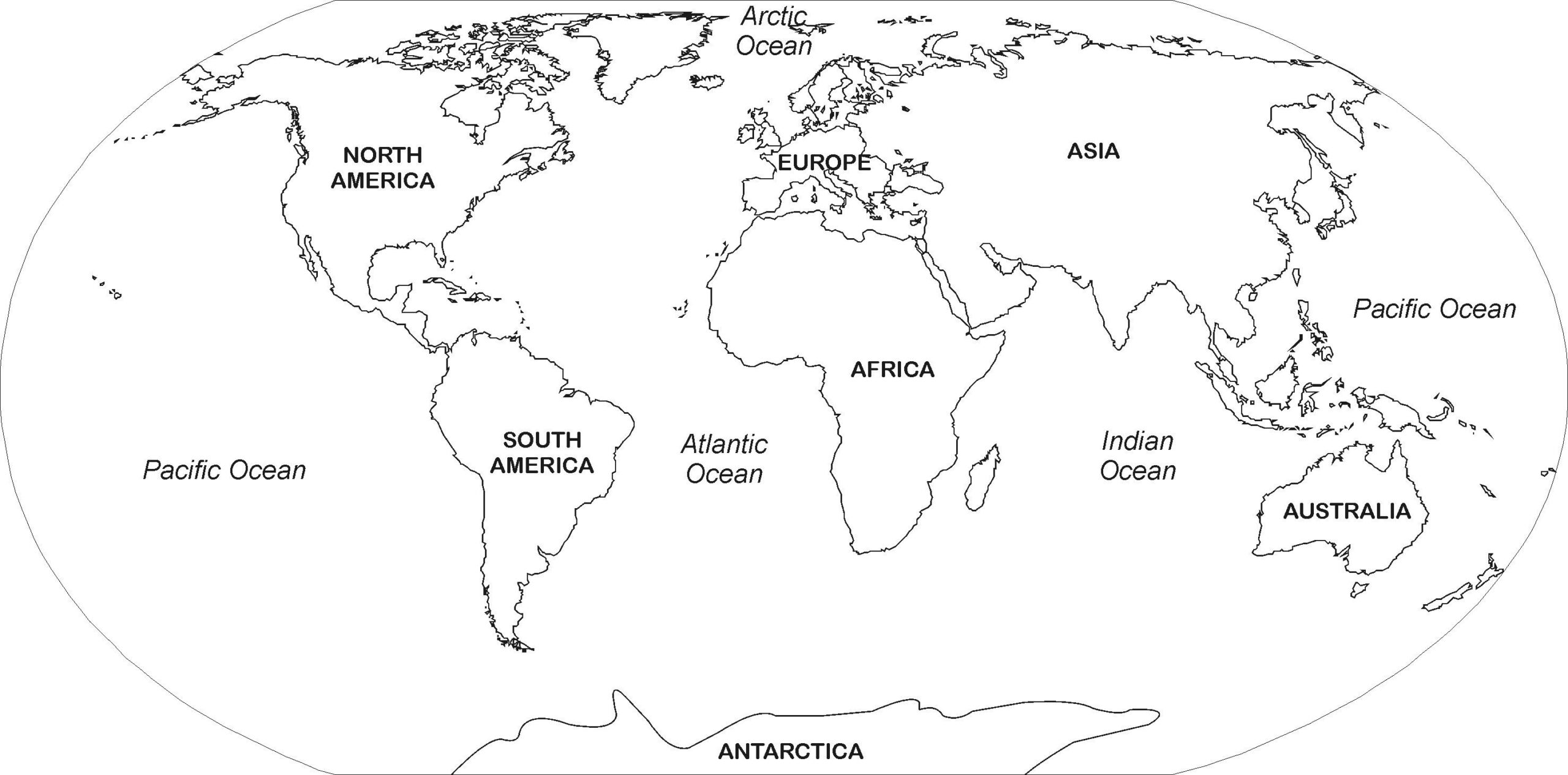 Black And White World Map With Continents Labeled Best Of How To At 