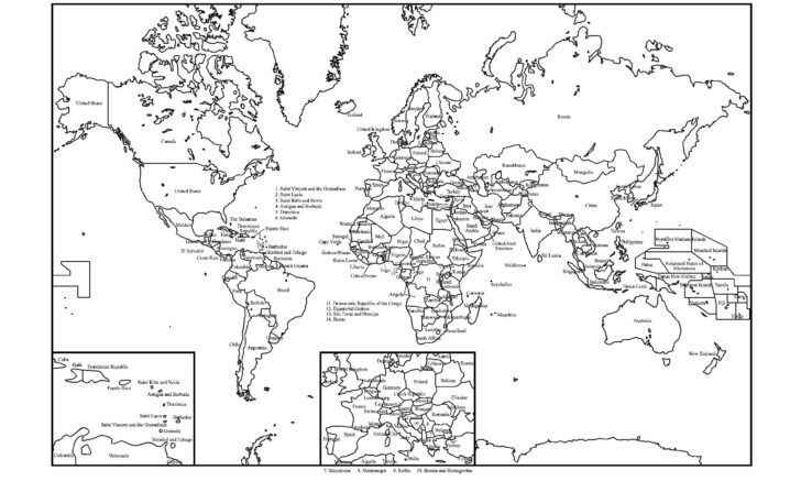 Printable World Map With Countries Labeled Pdf Black And White