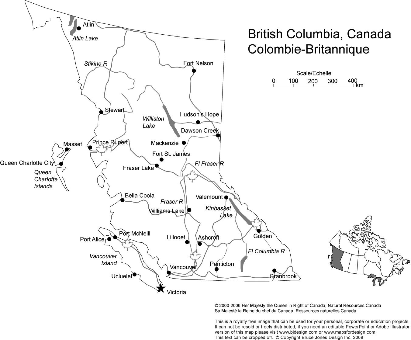 British Columbia Canada Province State Printable Blank Map Names 