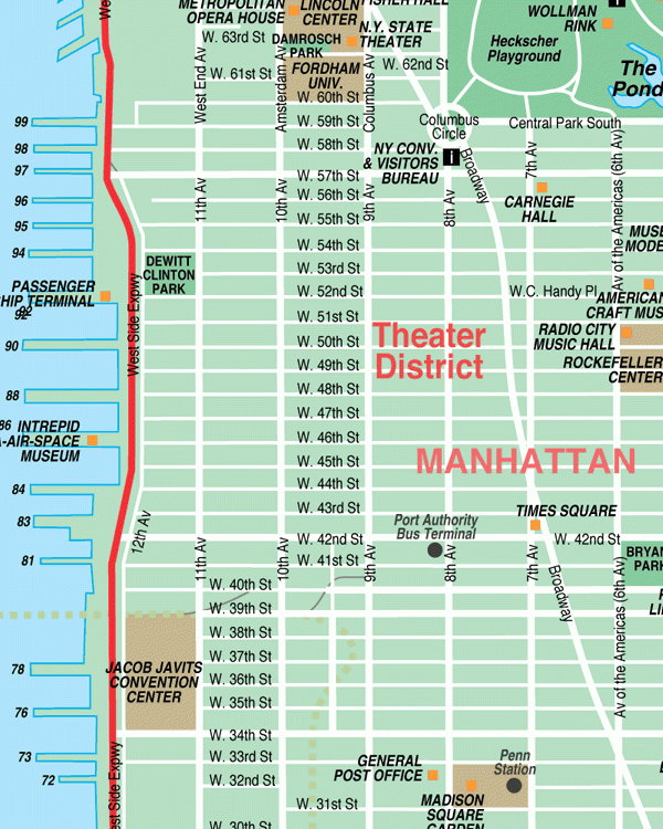 Broadway Theatre District New York City Streets Map Street Location 