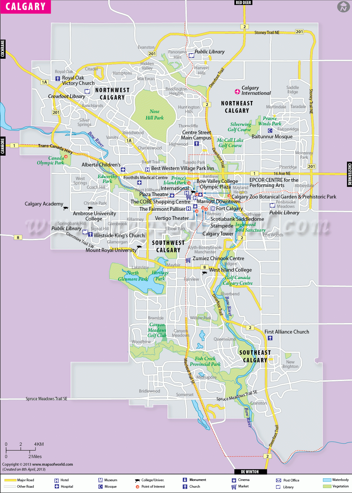 Calgary Map Map Of Calgary City Calgary Map Hill Park
