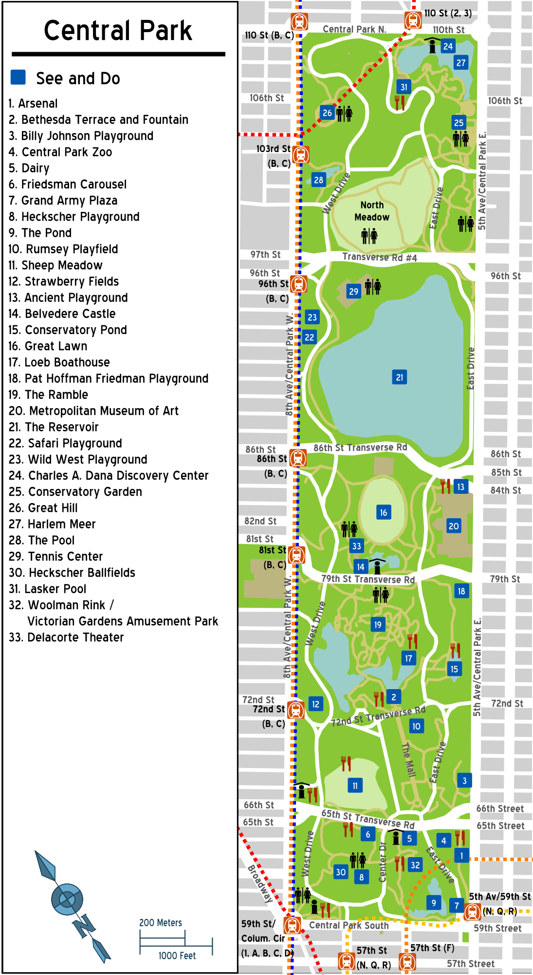 Central Park Attractions Map New York Travel New York City Vacation 