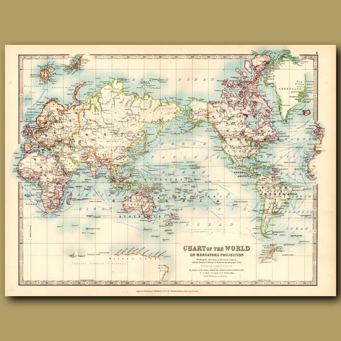 Chart Of The World On Mercator 39 s Projection Genuine Antique Print For 