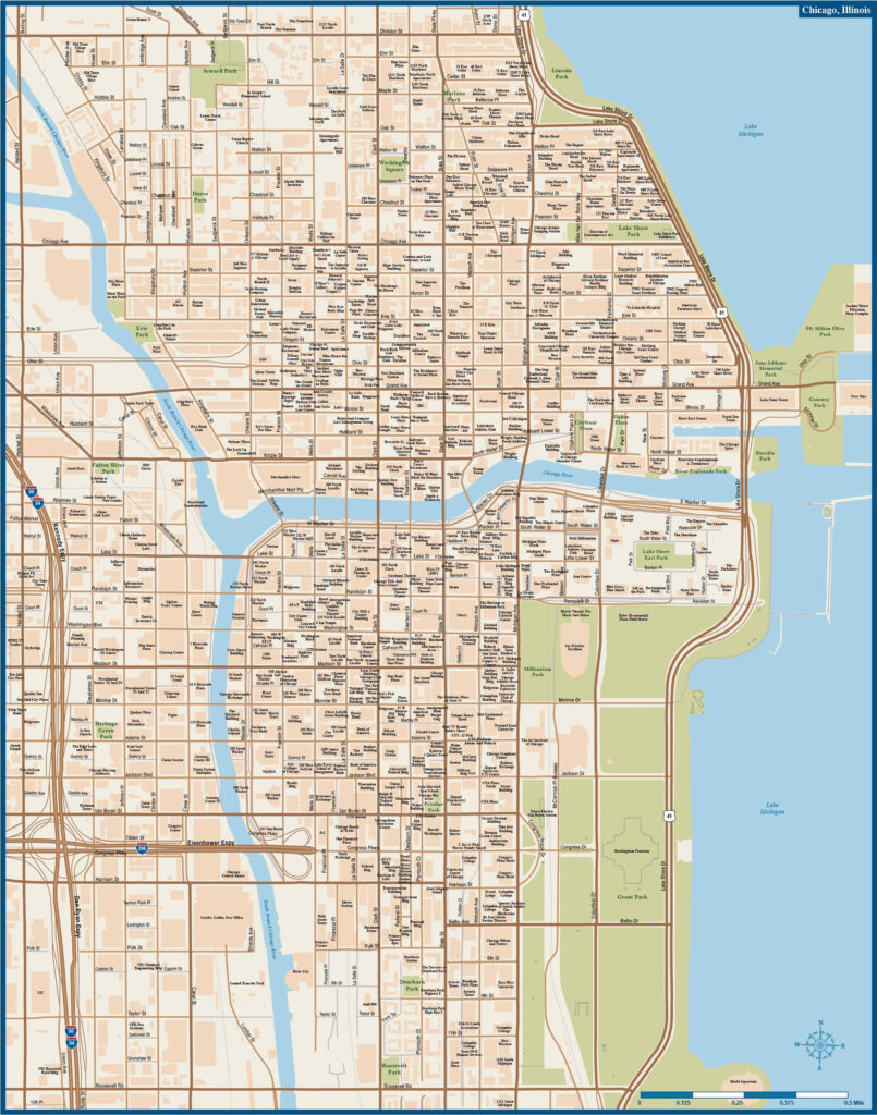 Chicago Downtown Map Digital Vector Creative Force Adams Printable Map